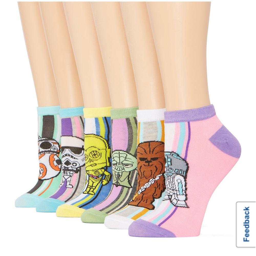 6 Pair Star Wars R2D2 BB8 Low Cut Socks Womens Shoe size range 4-10
